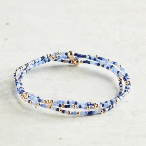 Colorful Beaded Bracelet Stack for Women,3PCS Handmade Bohemian Gold Plated Ball Stretch Stackable Bracelets Set Fashion Jewelry Gift Friendship - color: Blue