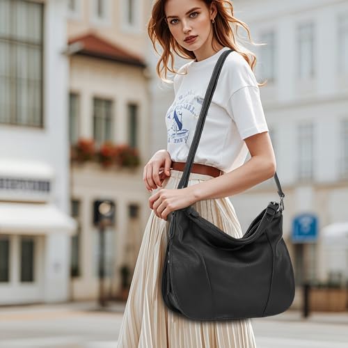 TANTOMI Hobo Bags Purses for Women, Women's Crossbody Handbags and Shoulder Bag, Multi-Pocket Large Hobo Purse - color: Black