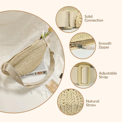 Straw Crossbody Bag for Women Summer Woven Beach Handbag Crescent Shoulder Purses with Adjustable Strap 2025 - color: Beige