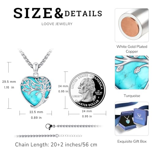 Turquoise/Amethyst/Moonstone/Black Onyx Tree of Life Necklace for Women Hummingbird Necklaces White Gold Plated Copper Jewelry - style: A-Tree of Life -Turquoise
