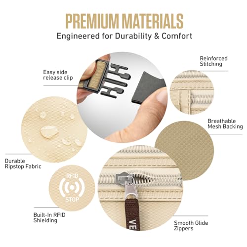 VENTURE 4TH Money Belt for Travel – Slim Hidden Under-Clothes RFID Blocking Anti-Theft Passport Holder & Travel Wallet Pouch for Men & Women to Protect Cash, Cards & Documents (Beige) - color: Beige