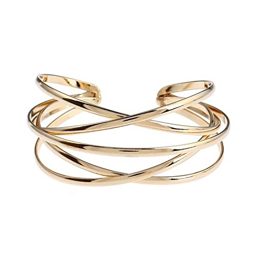 Gold Bangle Bracelets for Women Gold Arm Cuffs Upper Jewelry Bracelets Cuff Multi-layer Bangle Bracelet Adjustable Wide Cuff Bracelet - color: Gold
