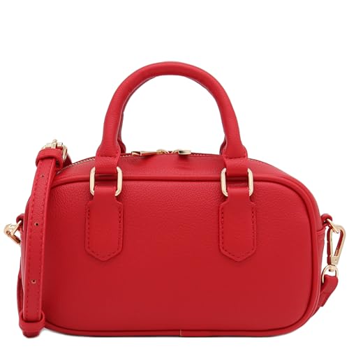 FashionPuzzle Mini PU Leather Satchel Purse Top Handle Crossbody Bag - color: Red