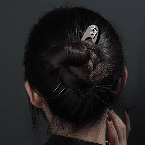 Uonlytech Ebony Wood U-shaped Hair Fork Hair Stick Chinese Style for Women Double Prong for Buns and Updos