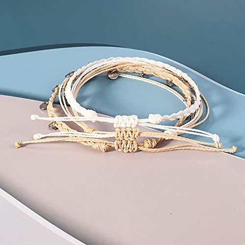 FANCY SHINY String Ankle Bracelets Waterproof Rope Anklets Braided Beach Boho Coin Anklets Cute Friendship Foot Jewelry for Women - style: White