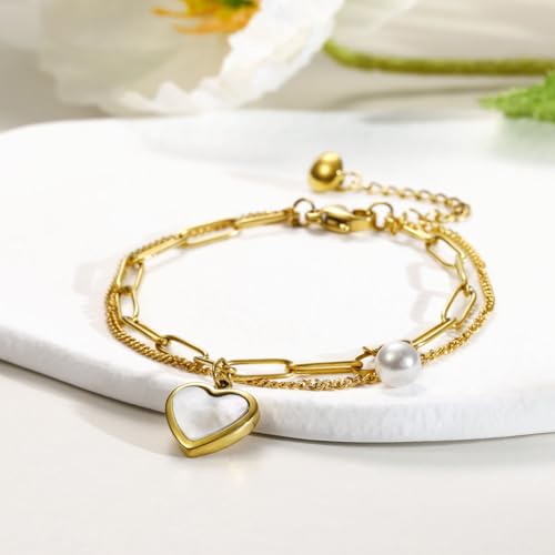Emibele Heart Charm Bracelet for Women, Bible Verse Bracelet Stainless Steel 18K Gold Plated Bracelet Love Pendant Link Chain OT Clasp, Birthday Christmas Jewelry Gift for Mother Her - color: Gold 2