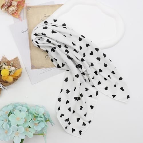 Bandanas for Women Men 21"x21" Floral Headband Scarf Versatile Hair Bandana Square Head Scarf - color: White Heart