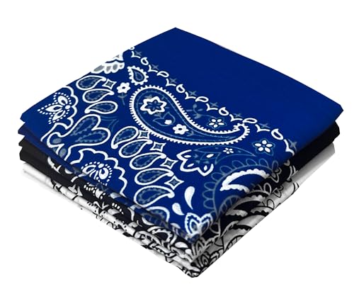 Classic Paisley Bandanas - 3 Pack Gift Set, 100% Cotton, 22x22 Inches - color: Black /Navy Blue/ White