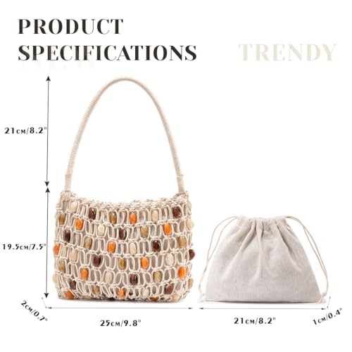 Boho Crochet Shoulder Bag for Women, Colorful Beaded Beach Tote Handbag Lightweight Summer Knit Hobo Purse &Travel Organizer (Style 2)