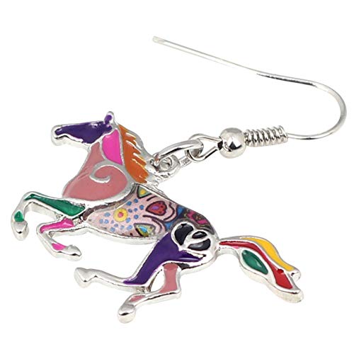 BONSNY Enamel Alloy Colorful Horse Earrings for Women Animal Lover Statement Jewelry - color: Purple