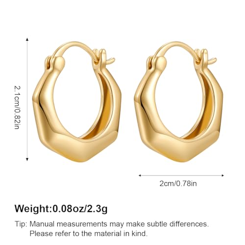 Hoop Earrings for Women 14K Gold Plated Thick Chunky Hoops Hypoallergenic Trendy Dainty Jewelry Gifts - style: Hexagon Hoop