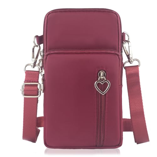 JANKS Small Crossbody Bag for Women - Mini Phone Purses with Crossbody Strap and Wallet - Nylon Arm Bag - color: A-wine Red