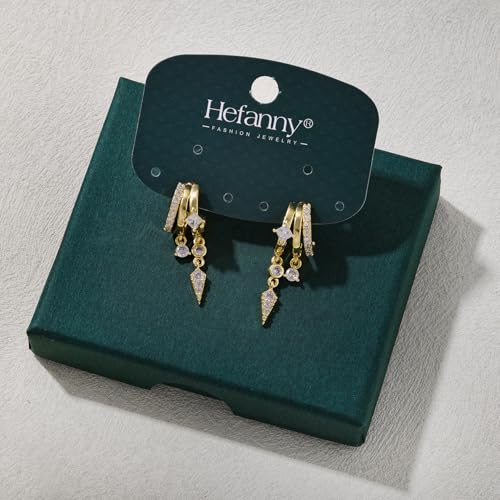 Triple Huggie Stacked Earrings for Women Gold Chain Drop Dangle Earrings Cute Statement CZ Earrings Trendy Dainty Jewelry Gift - color: Gold 8
