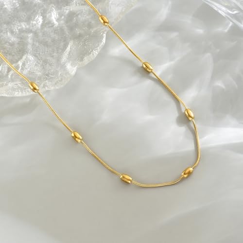 NONAMOIS Gold Chain Necklace for Women Dainty 18K Gold Plated Thin Satellite Beaded Turquoise Necklace Simple Layered Boho Jewelry Christmas Gifts - color: Snake Beads-Gold