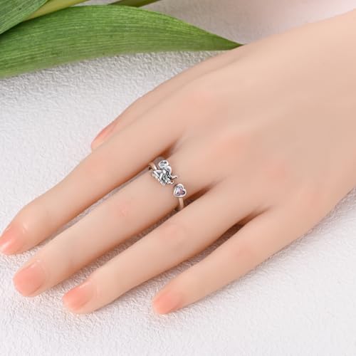 PARCOM Adjustable Women Stackable Ring, 925 Sterling Silver Open Rings - Trendy Eternity Cubic Zirconia Stackable Band Engagement Promise Ring for Her, Hypoallergenic Non Tarnish Nature Bird Floral Thumb Rings - color: Enchanted Elephant Heart