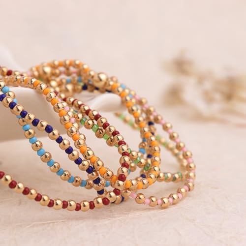 Gold Beaded Stackable Friendship Bracelets Set for Women, Handmade Boho Stretch Summer Jewelry Gift. - color: 0903S