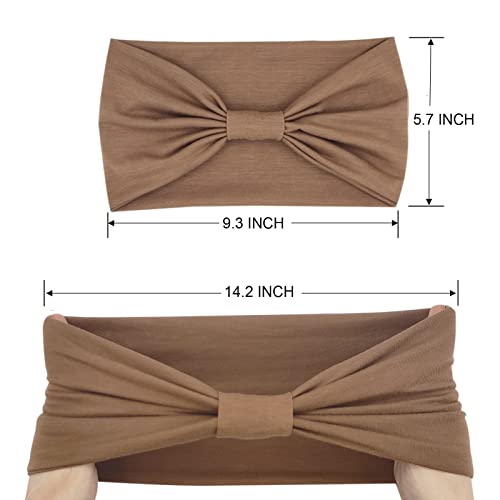 YONUF Wide Boho Headbands for Women Fashion Knotted Headband Yoga Workout Hair Accessories African Head Wrap 4 Pack - color: Brown, Gray, Black, Khaki