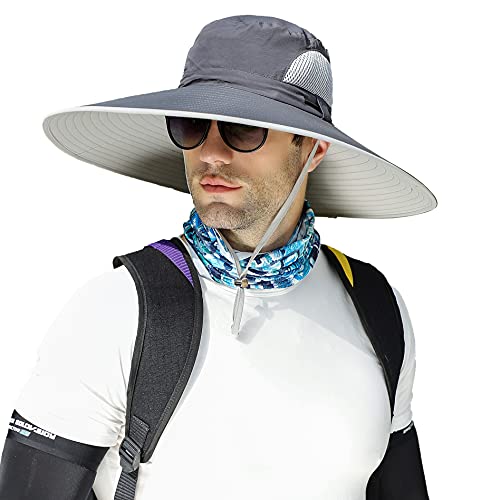 Leotruny Men Wide Brim Sun Hats UPF50+ Waterproof Breathable Bucket Hat for Fishing, Hiking, Camping - color: C03-dark Gray