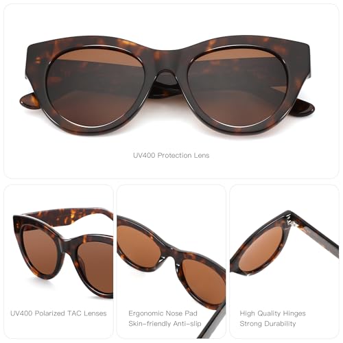 ZENOTTIC Polarized Sunglasses Women Round: Trendy Sun Glasses for Ladies - Retro Classic Shades UV400 Protection - color: C02 Tortoise Frame Brown Lens