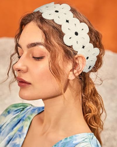 HAIMEIKANG Hippie Hair Bandanas Headbands for Women Boho Headband Knit Hair Bands Floral Head Wrap for Girls (Beige 2 + Black 2 + Brown 2) - color: Beige 2 + Black 2 + Brown 2