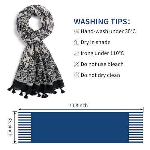 QIUTIMIY Scarf for Women Lightweight Soft Floral Leopard Printed Scarves Fall Winter Fashion Shawl Wrap with Fringe - color: Black Beige