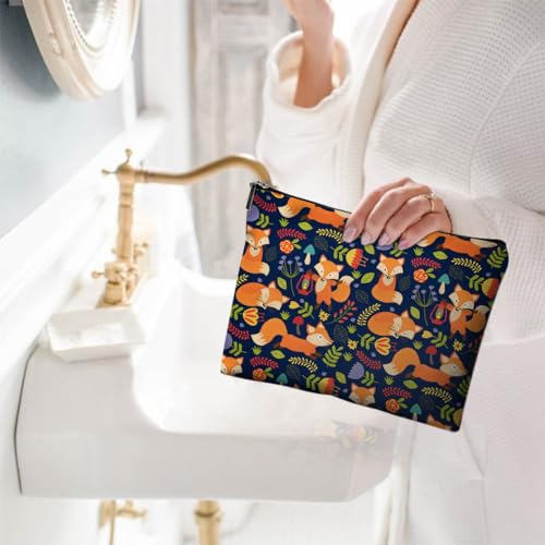 Small Makeup Bag for Purse Cute Canvas Waterproof Cosmetic Bags for Women Zipper Travel Toiletry Pouch-Fox Makeup Bags - color: Fox Makeup Bags