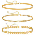 MIDEEO Gold/Silver Ankle Bracelets for Women,14K Gold Anklets for Women Waterproof Cuban Link Heart Beads Herringbone Rhinestone Anklets Set Layered Anklet Bracelets for Women Gold Jewelry Gift - style: 3Pcs Anklets C-Gold
