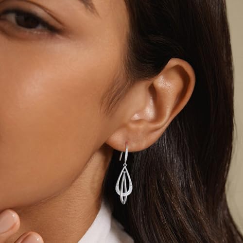 Dangle Earrings For Women, Silver Plated Lightweight Drop Earrings With Sparkling Cubic Zirconia,14K Gold Plated Hypoallergenic Face Shaping Earrings For Wedding Party Daily Office Jewelry Gift - color: Silver