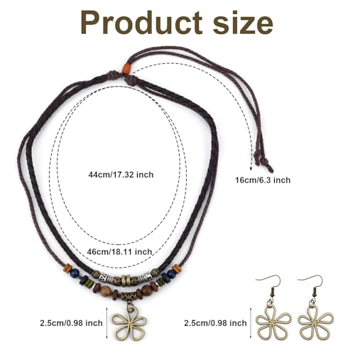 Mikovivi Multi-Layer Wood Bead Necklace with Hollow Flower Earrings, Boho Hippie Necklaces Unisex Bohemian Jewelry for Men Women - style: style 2