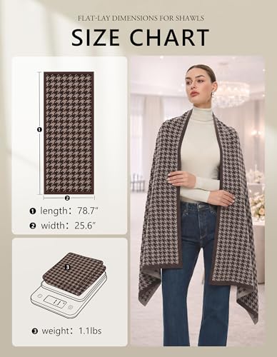 PULI Women's Pashmina Shawl Wraps for Evening Dress Large Scarf Blanket Long Wedding Bridal Winter Warm Shoulder Wrap - color: Houndstooth-caramel