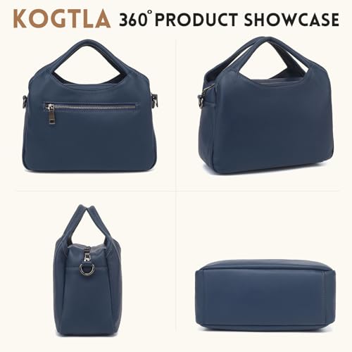 KOGTLA Medium Genuine Leather Purses for Women with Detachable Satchel Strap, Ladies Soft Handbags, Tote Hobo Bags - color: Blue