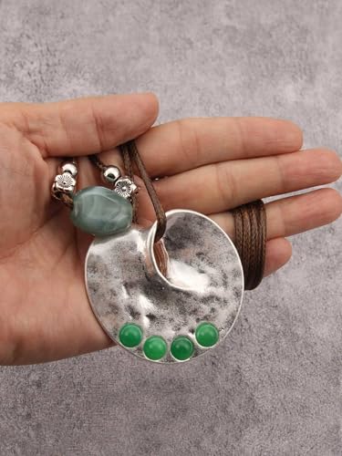 GelConnie Boho Necklaces for Women Cowgirl Necklace Stone Leather Cord Pendant Necklaces With Beads Long vintage Layered Choker Necklace - style: Green Boho Necklace