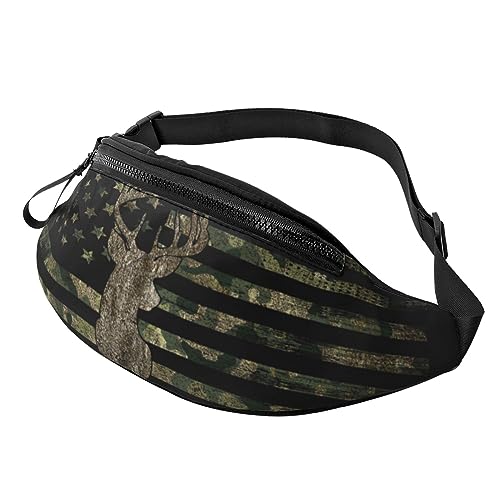 Camo Camouflage American Flag Hunting Deer Fashion Casual Fanny Pack Waist Bag Men Women Adjustable Belt Waist Bag For Travel Hiking Cycling Running Festival Carnival - color: Black1