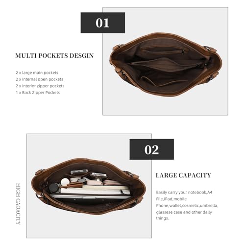 Shoulder Handbags for Women Large Soft Casual PU Leather Hobo Tote Purses - color: Brown