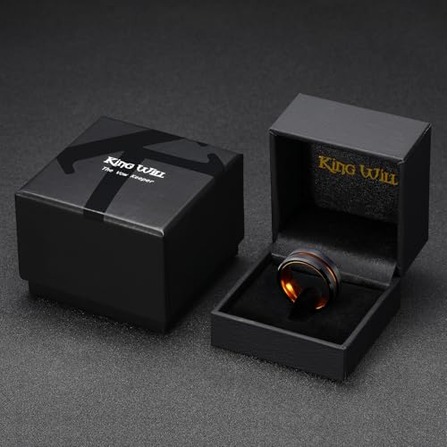 King Will Mens Tungsten Rings for Men Two Tone Grooved Mens Wedding Band Cool - color: Orange