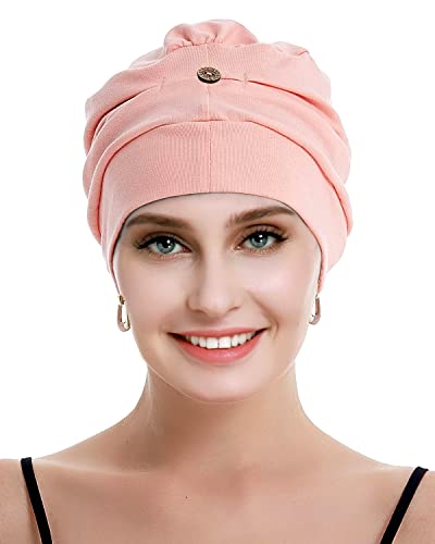 osvyo Cotton Chemo Turbans for Women Cancer Hairloss hat - Cotton Lightweight Headwear Sealed Packaging - color: Cotton Hot Pink