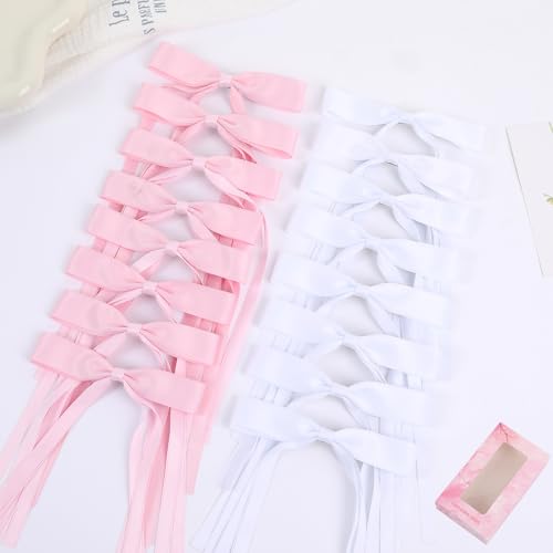 WORTL Hair Bows Clips Coquette Ribbon Bowknot with Long Tail Princess Hair Bows French Barrettes Hair Accessories for Women Girls 16PCS (Pink, White) - color: Pink, White
