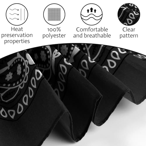 PLULON Bandanas for Men Women 4/12/24/30 Pack, Paisley Pattern Bandana Bulk Headbands Handkerchief Face Mask 100% Polyester - color: Black, Khaki, Coffee, White
