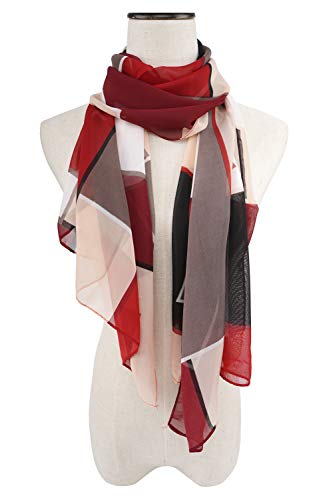 YOUR SMILE Ladies/Women's Lightweight Floral Print/Solid Color mixture Shawl Scarf For Spring Summer season - color: Check/Red Black
