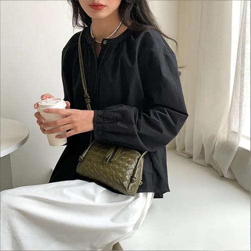 JYG Woven Crossbody Bags for Women PU Leather Handwoven Shoulder Bag Mini Satchel Purses with Adjustable Strap 2026 - color: Dark Green