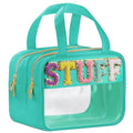BuyCard Chenille Letter Clear Makeup Bags, Stuff Bag for Travel, Preppy Patch Nylon Cosmetic Bag with Handles and Zipper, Waterproof Large Clear Travel Toiletry Bag Storage Bag for Women - color: Green-Stuff