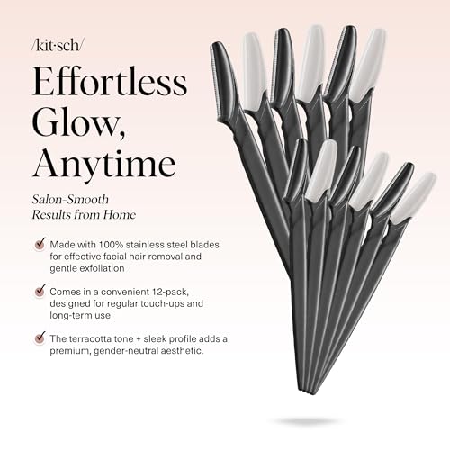 Kitsch Dermaplane Razor for Women Face – Face Razors for Women & Men, Eye Brow Razors & Face Shaver – Exfoliating Facial Razor & Dermaplaner as Skin Care Tool for Smoother Skin - Black, 12 pcs - color: Black, size: 12 Count (Pack of 1)