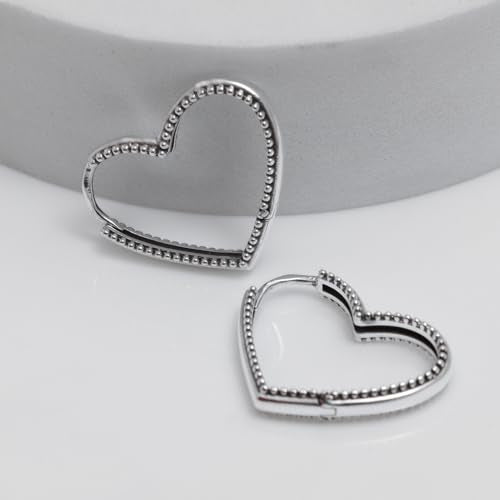LeCalla 925 Sterling Silver Heart Hoop Earrings for Women | Love Theme Heart Shaped Hoop Earring | Womens Italian Love Heart Earrings Hoops - color: Love Heart Caviar