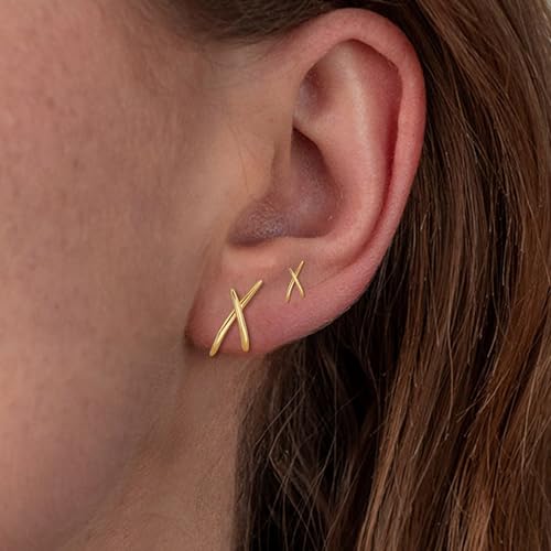 SmileBelle 2 Pairs Daisy Bow Gold Earrings Set for Women, Pearl Bow Earring for Women X Minimalist earrings Seashell Simple Dainty Earrings, Beach earring Gold Stud Earring for Women Trendy - style: X earrings set