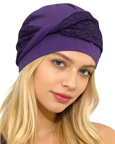 Chemo Headwear for Women Knot Beanies with Stretch Elastic Turbans Soft Cancer Hats Head Coverings Scarf Headwraps - color: Purple