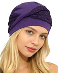 Chemo Headwear for Women Knot Beanies with Stretch Elastic Turbans Soft Cancer Hats Head Coverings Scarf Headwraps - color: Purple