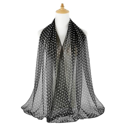 E-Clover Unique Fashion Women's Scarf Chiffon Sheer Scarves for Women Lightweight - color: Black Polka Dot-01