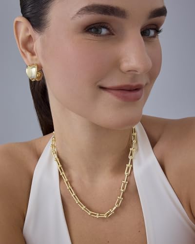 PAVOI 14K Gold Plated Chunky Chain Choker Necklaces for Women | Gold Statement Graduated Link Chain Necklace | Bold Oval Link Barbell Links Paperclip Chains