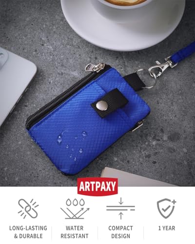 Artpaxy Minimalist Wallet For Mens Womens, Keychain RFID Blocking Zipper Small Wallet with ID Window 2 Lanyards,Water Resistant Travel Cash Card Coin Case Boys Girls - color: Blue, style: Classic