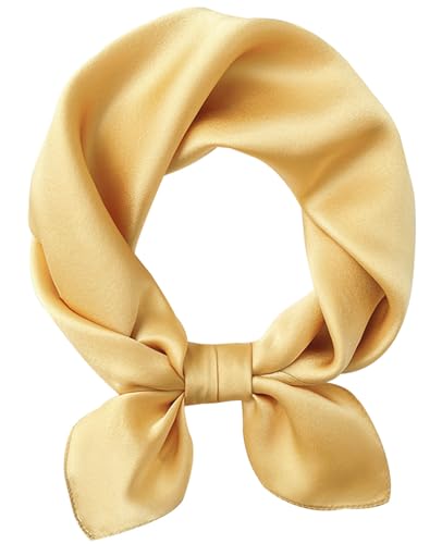 Hioyiwse Satin Square Scarf for Women Solid Color Emulation Silk Handkerchief Hair Ribbon Headband Handbag Purse - color: D10-earthy Yellow(23.6*23.6inch)